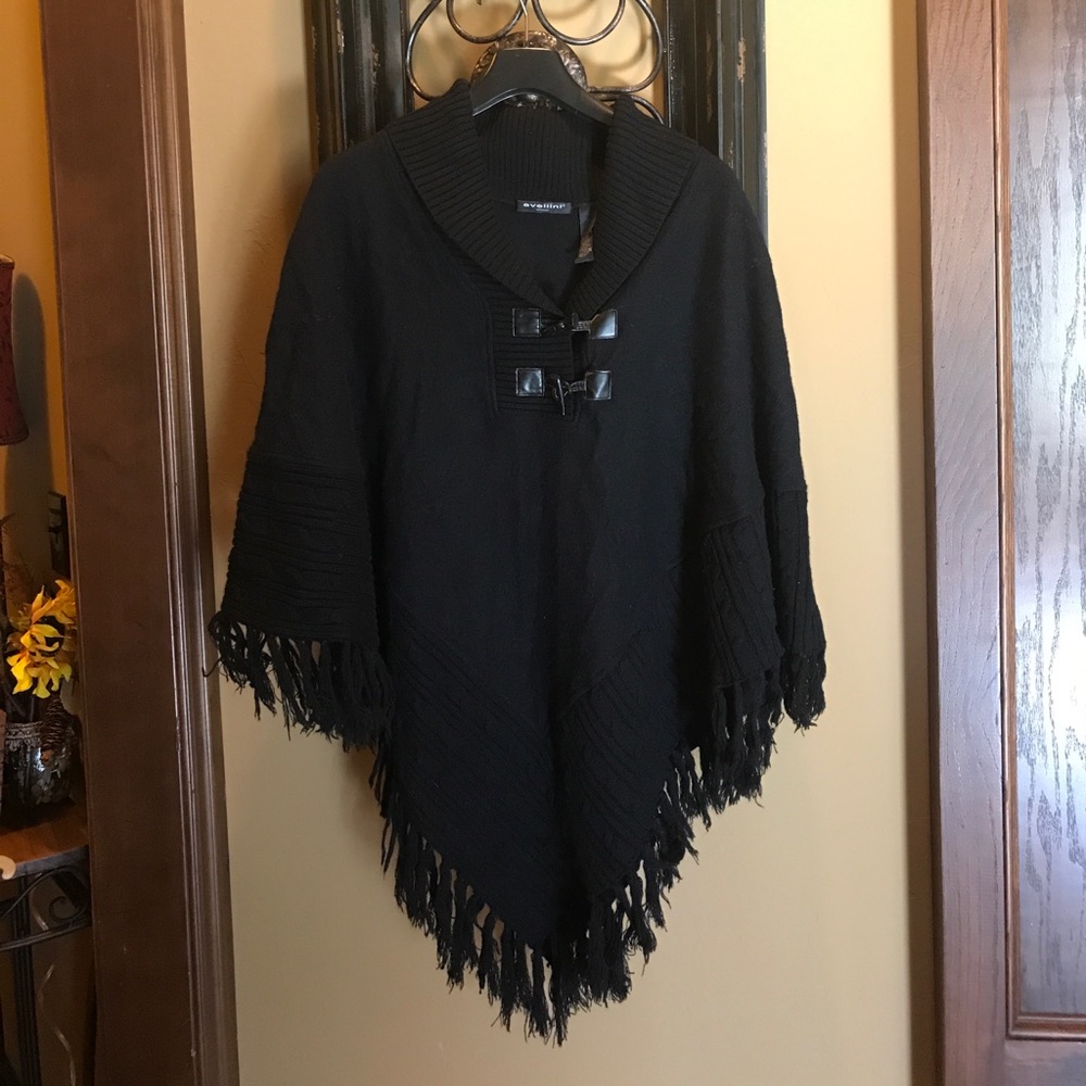 Black fringe poncho