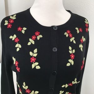 Black 100% silk embroidered floral cardigan small