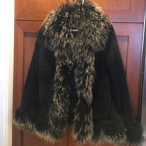 Leather Suede Jacket with Fur Trim