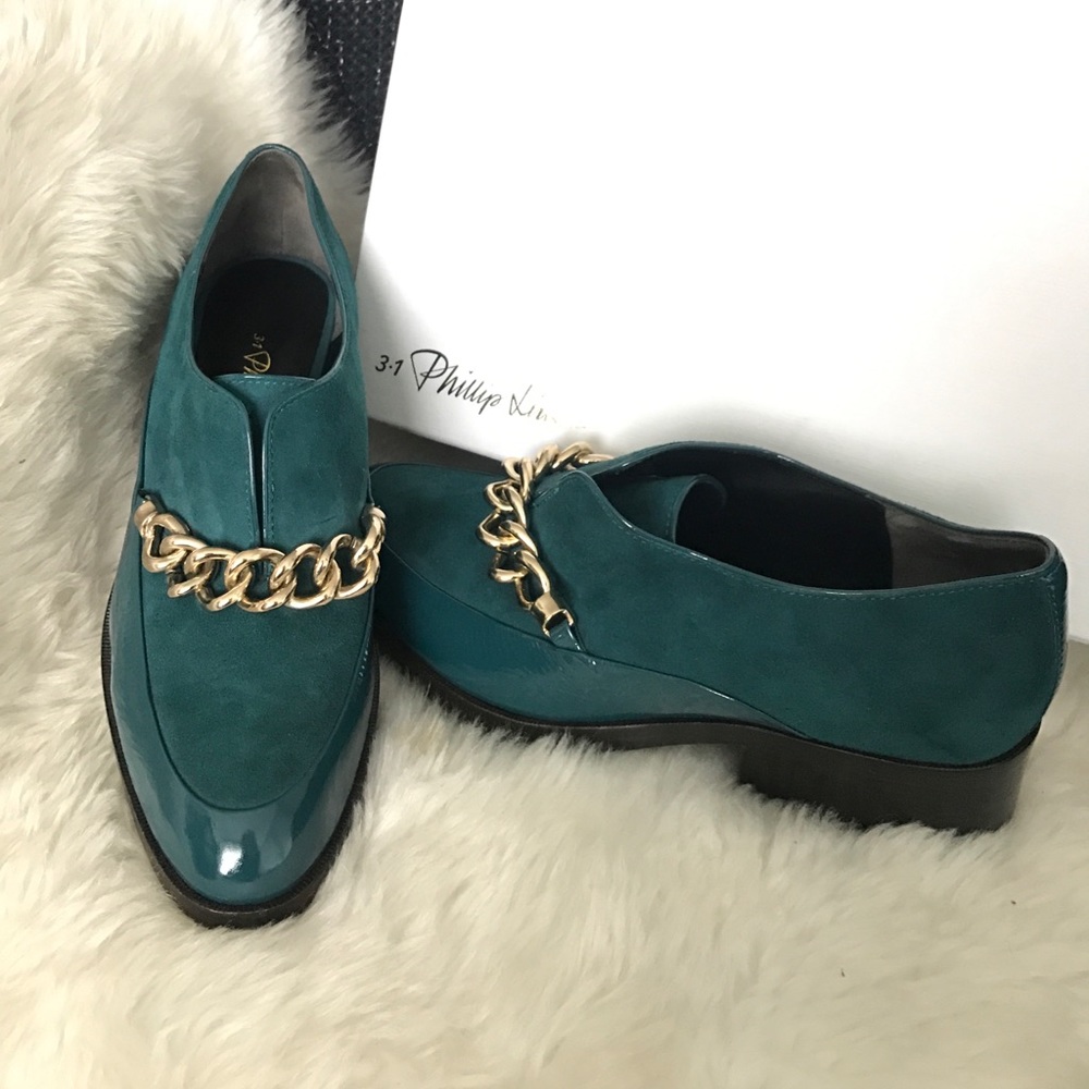 Phillip lim chain loafer in green suede