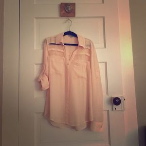 Sheer pale pink blouse with peekaboo panel chest
