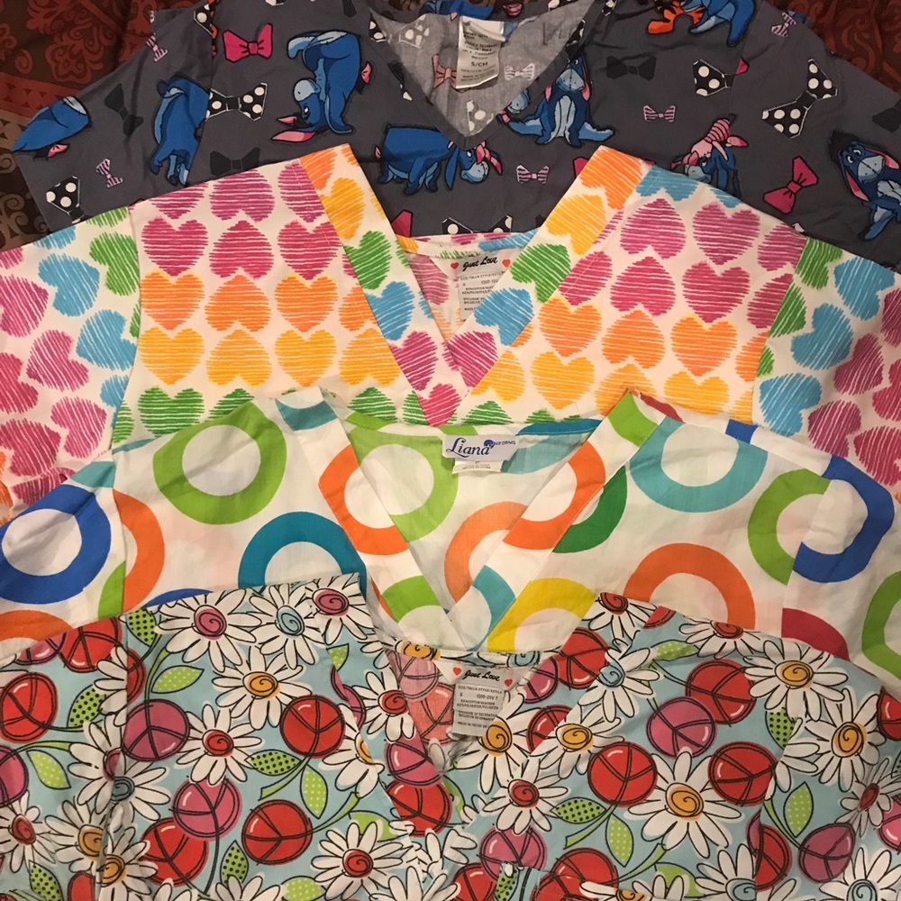 Various scrub tops