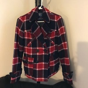 American Eagle plaid pea coat