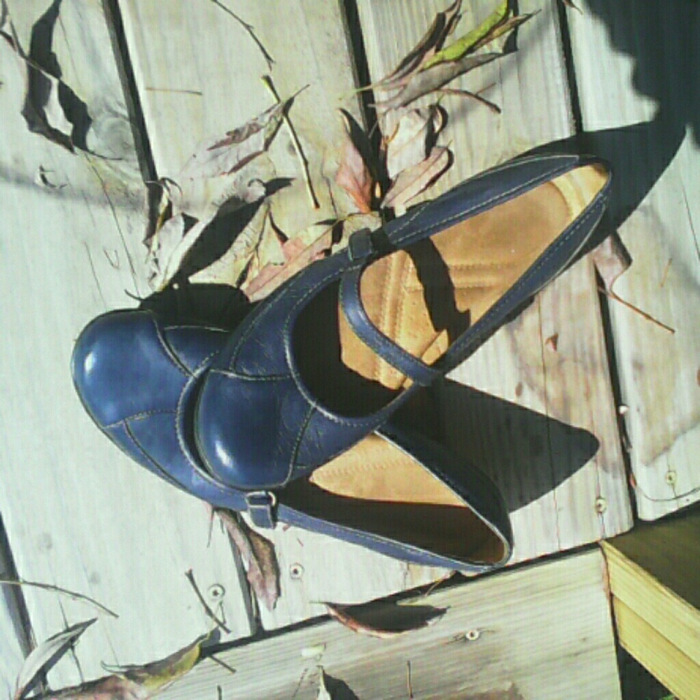 Blue flats worn three times  ,white stitching