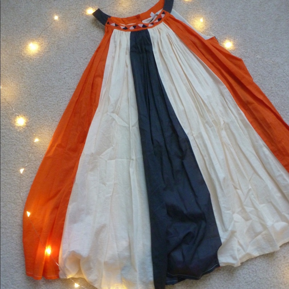 Striped Tank Dress with Beaded Triangle Collar