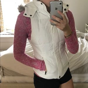 White Fur Hood Winter Vest
