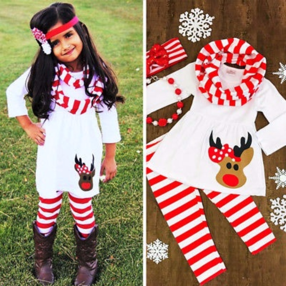 3 pcs toddler girl christmas outfit sizes 1-6 year