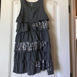 Gray dress and blue romper shorts