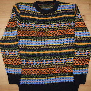 Medium Festive Geometric Black Orange Long Sweater