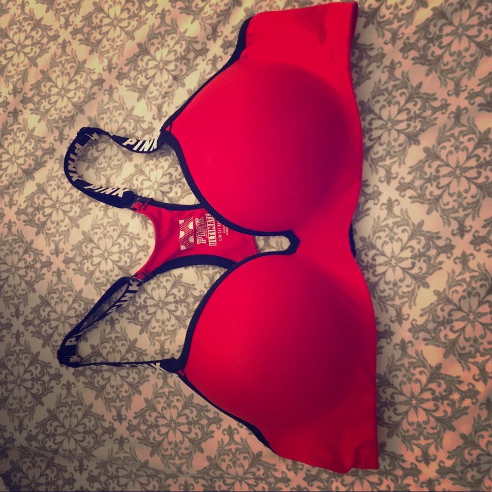 PINK red athletic bra.