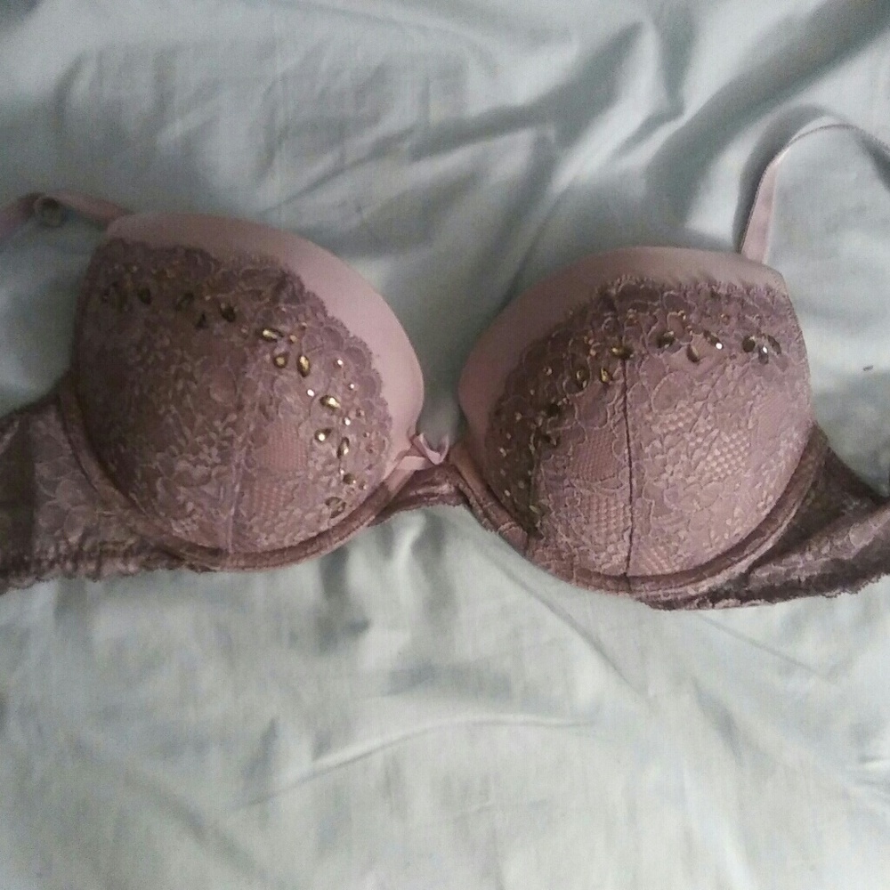 Gray Victoria secret jeweled push up bra