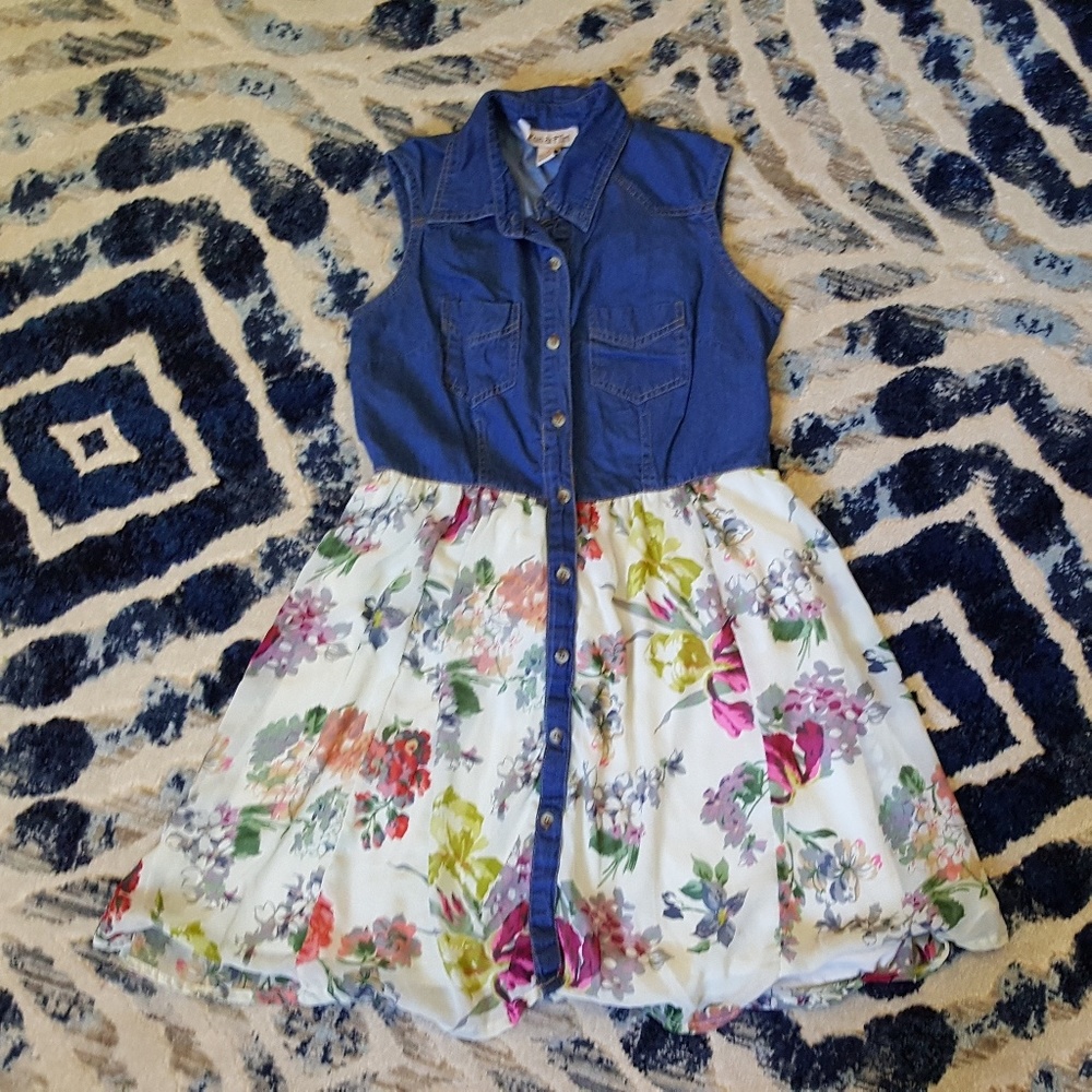 Fun and Flirt Denim Floral Dress Small