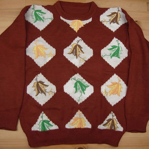 Large Red Cozy Diamond Leaves Autumn Fall Sweater