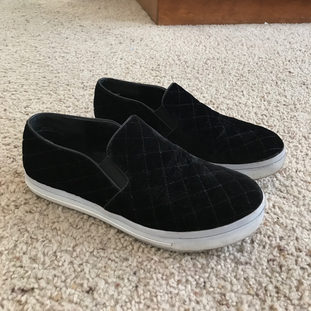 Black velvet slip on shoes