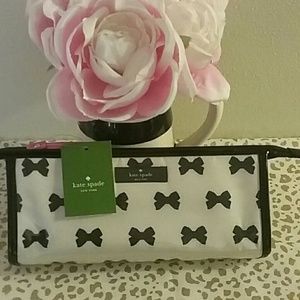 Kate Spade Black and White Lined Makeup Bag NWT