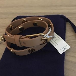 Tory Burch Double Wrap Leather Logo Bracelet
