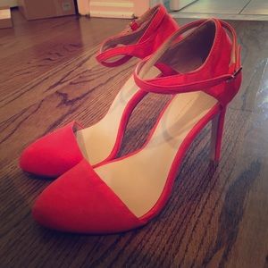 Zara Ankle Strap Closed Toe Blood Orange Heels