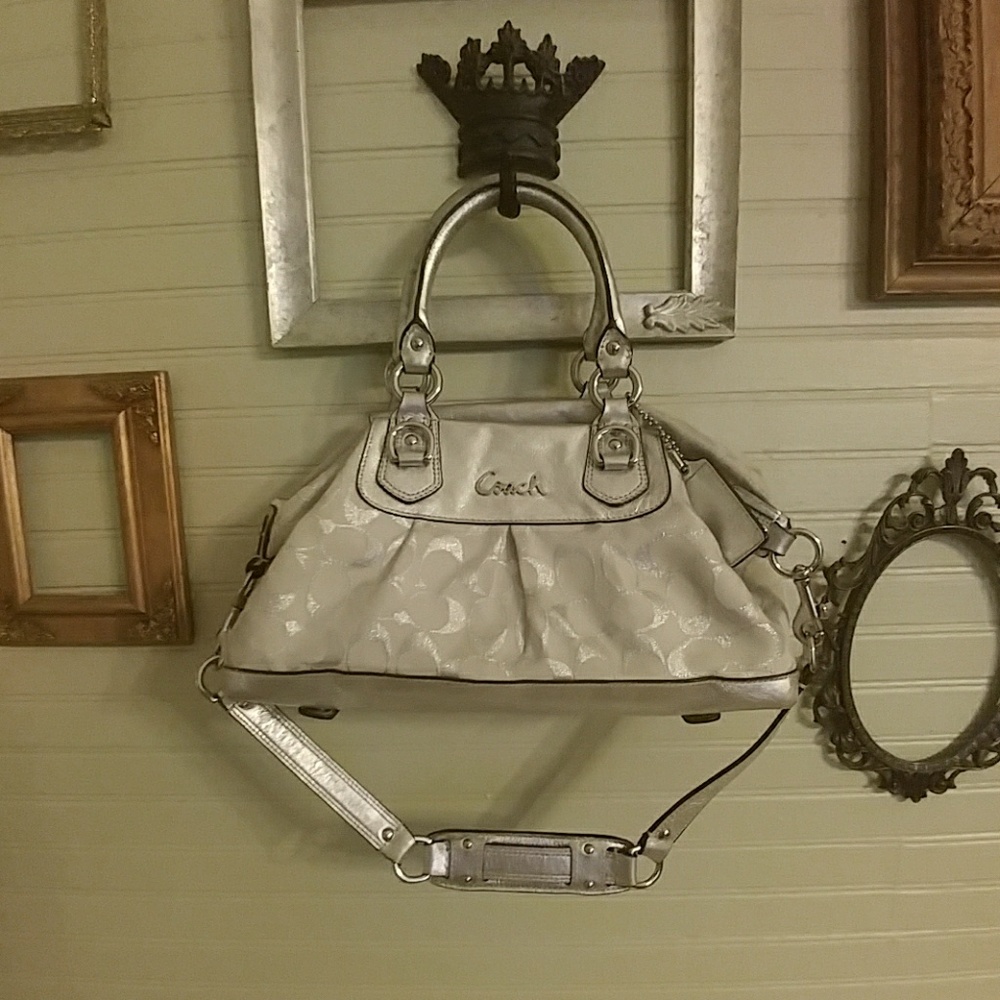 Cream and Silver Coach purse