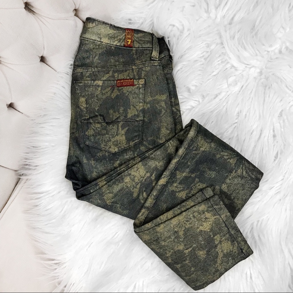 7 for all mankind metallic floral skinny jeans