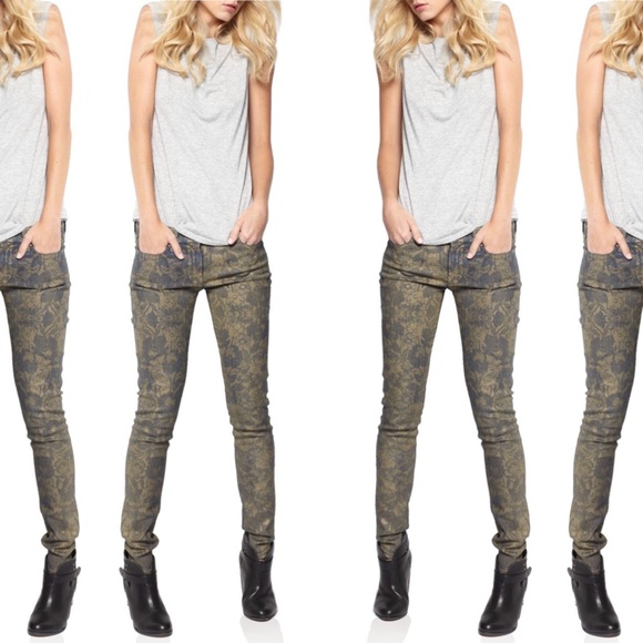 7 for all mankind metallic floral skinny jeans - Picture 2 of 6