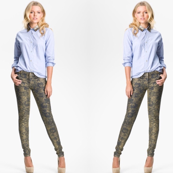 7 for all mankind metallic floral skinny jeans - Picture 3 of 6