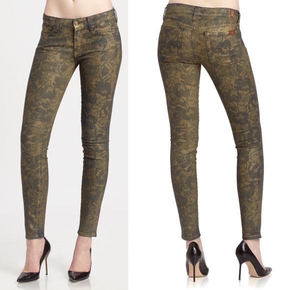7 for all mankind metallic floral skinny jeans - Picture 4 of 6