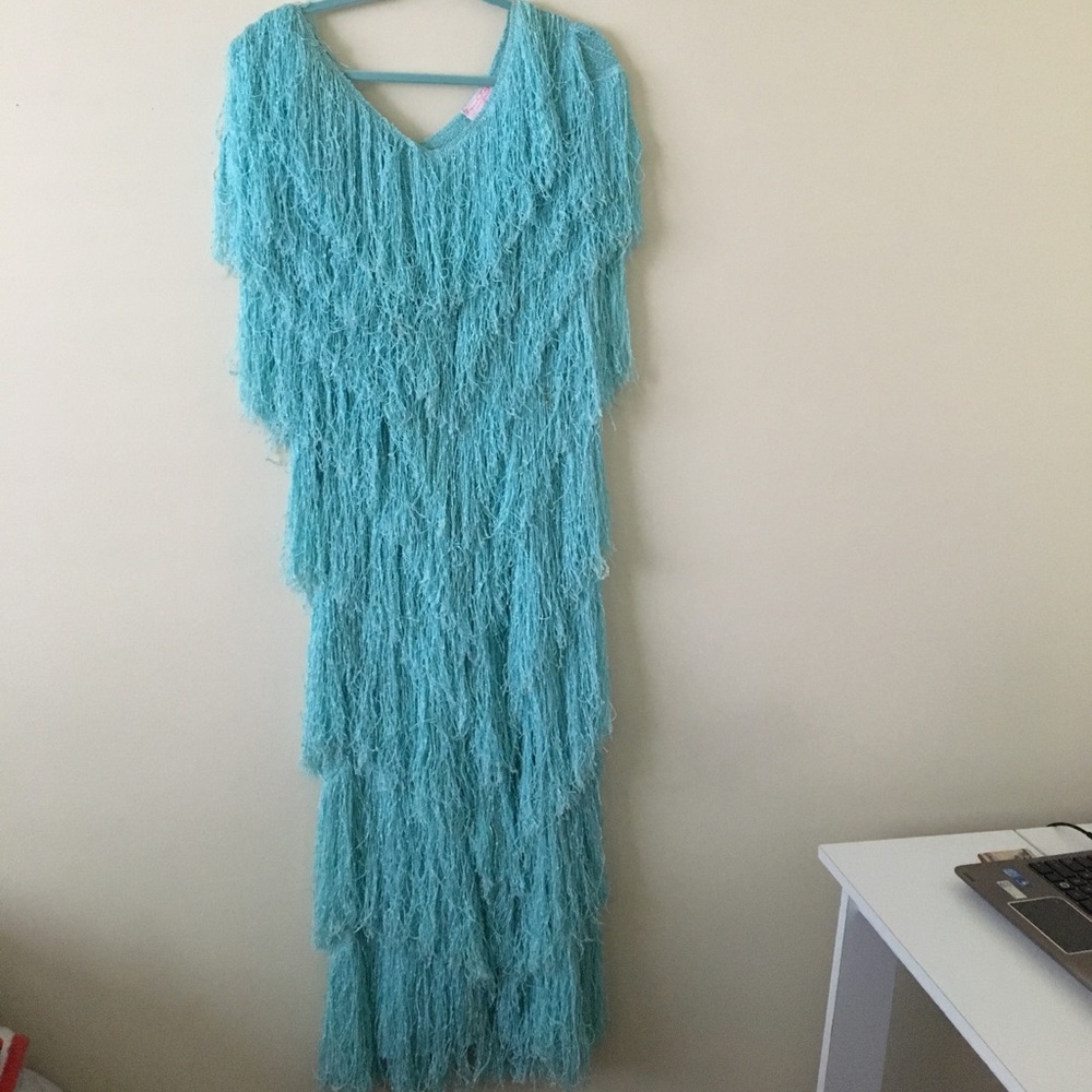 Vintage 70s French Rags Shaggy Turquoise Dress