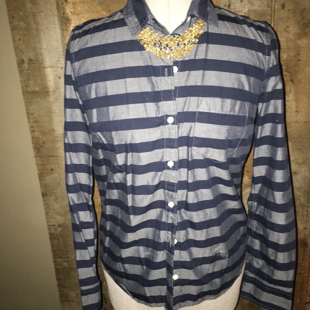 Navy and grey button down