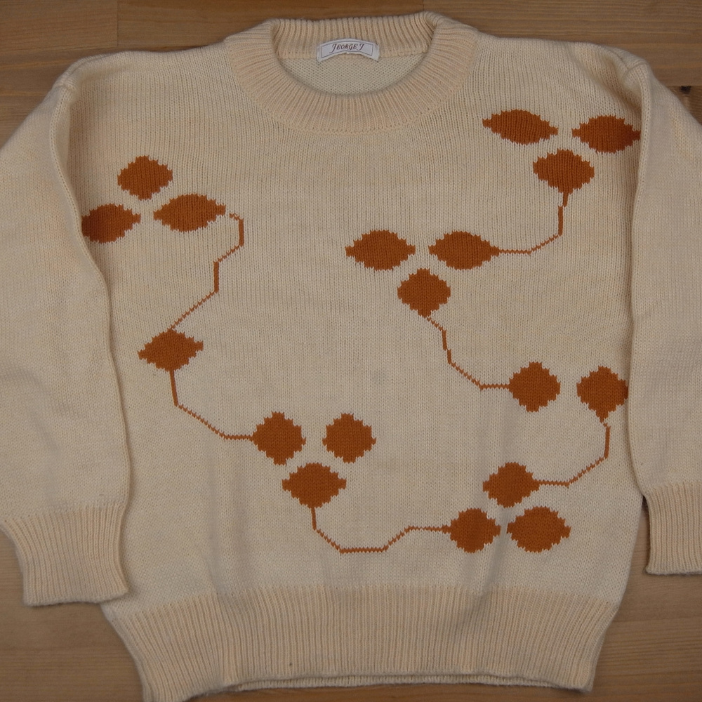 Jeorge J Medium Cream Orange Abstract Leaf Sweater