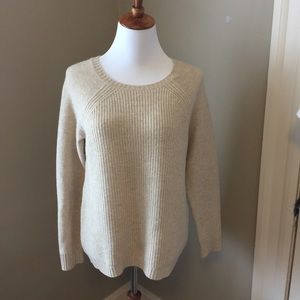 J Crew Oatmeal Sweater w Brown Elbow Patches Sz XS