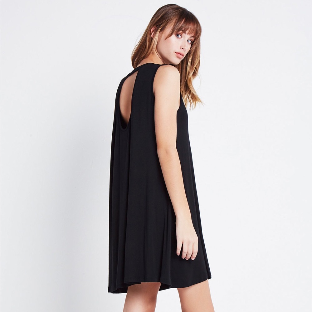 BCBGENERATION BLACK JERSEY A LINE OPEN BACK DRESS