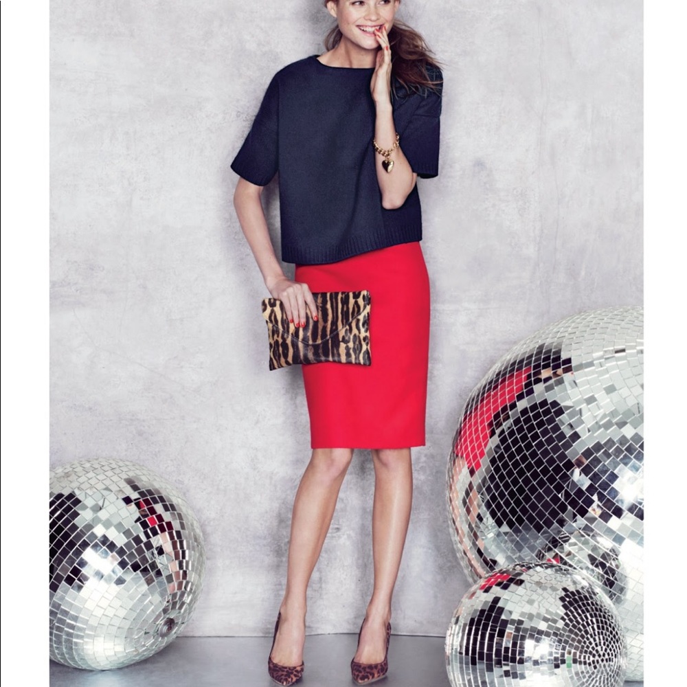 J.Crew double serge wool pencil skirt poppy red