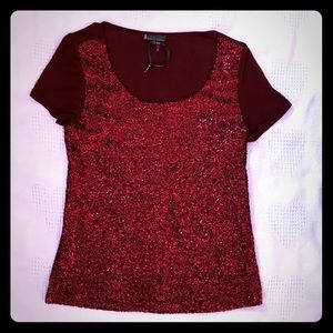 JEANS BY BUFFALO NWOT Burgundy Sequin Top Blouse L