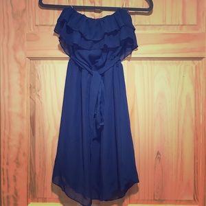 Blue Ruffled Strapless Dress