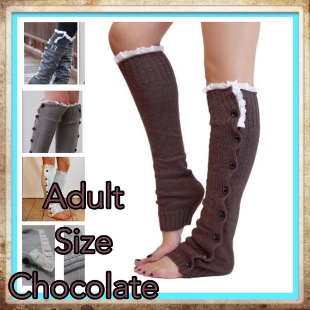 LEG WARMERS Chocolate Buttoned - Picture 3 of 5