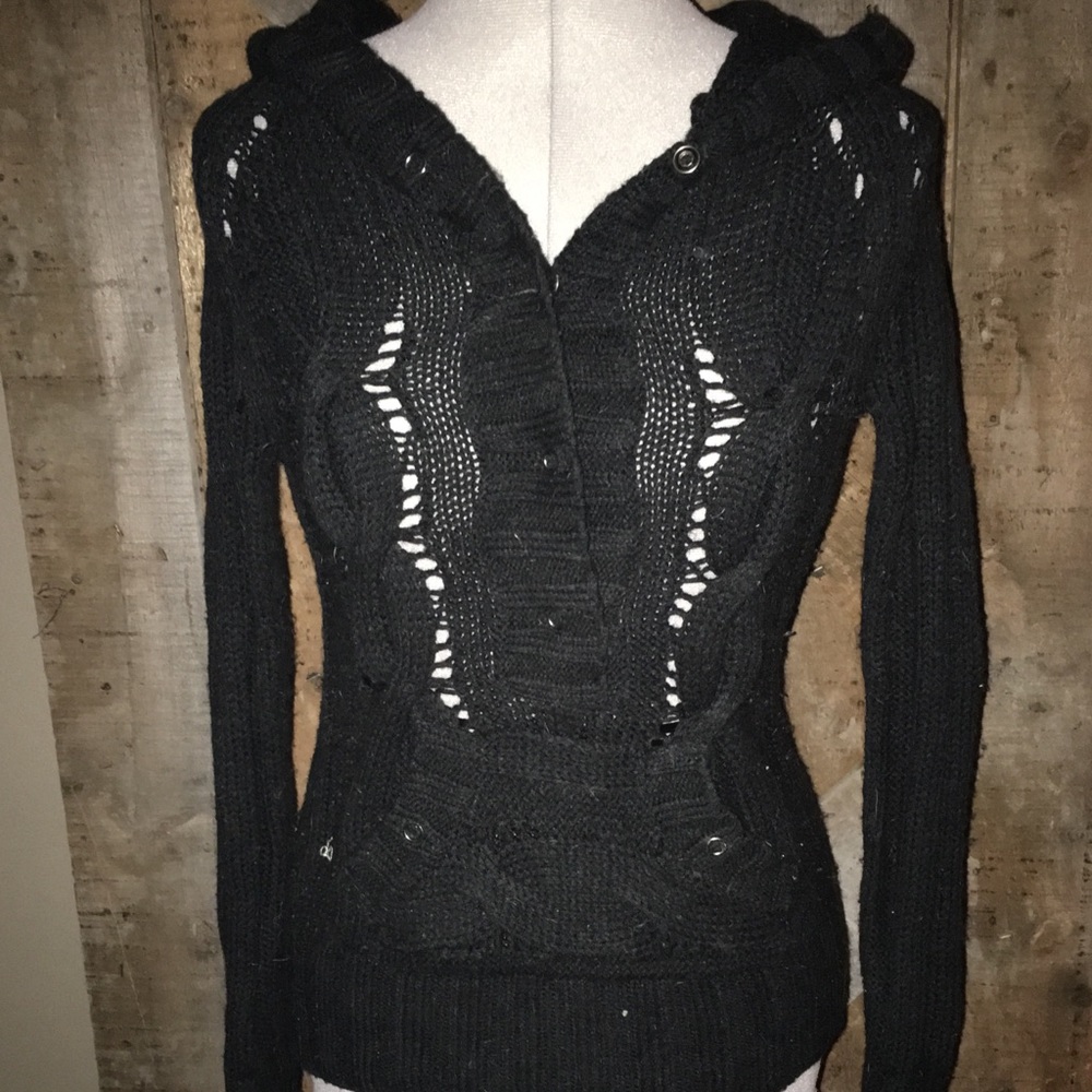 Hooded cable knit sweater