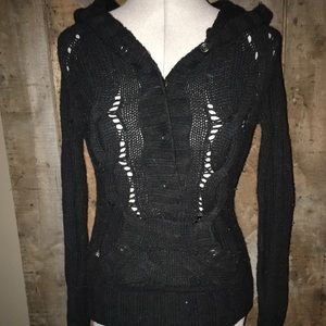 Hooded cable knit sweater