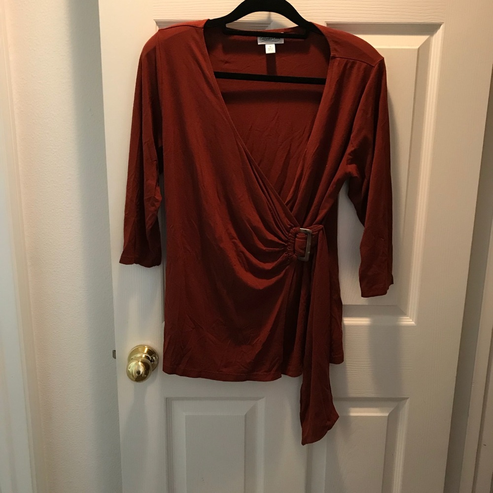 PULLOVER FAUX WRAP SHIRT