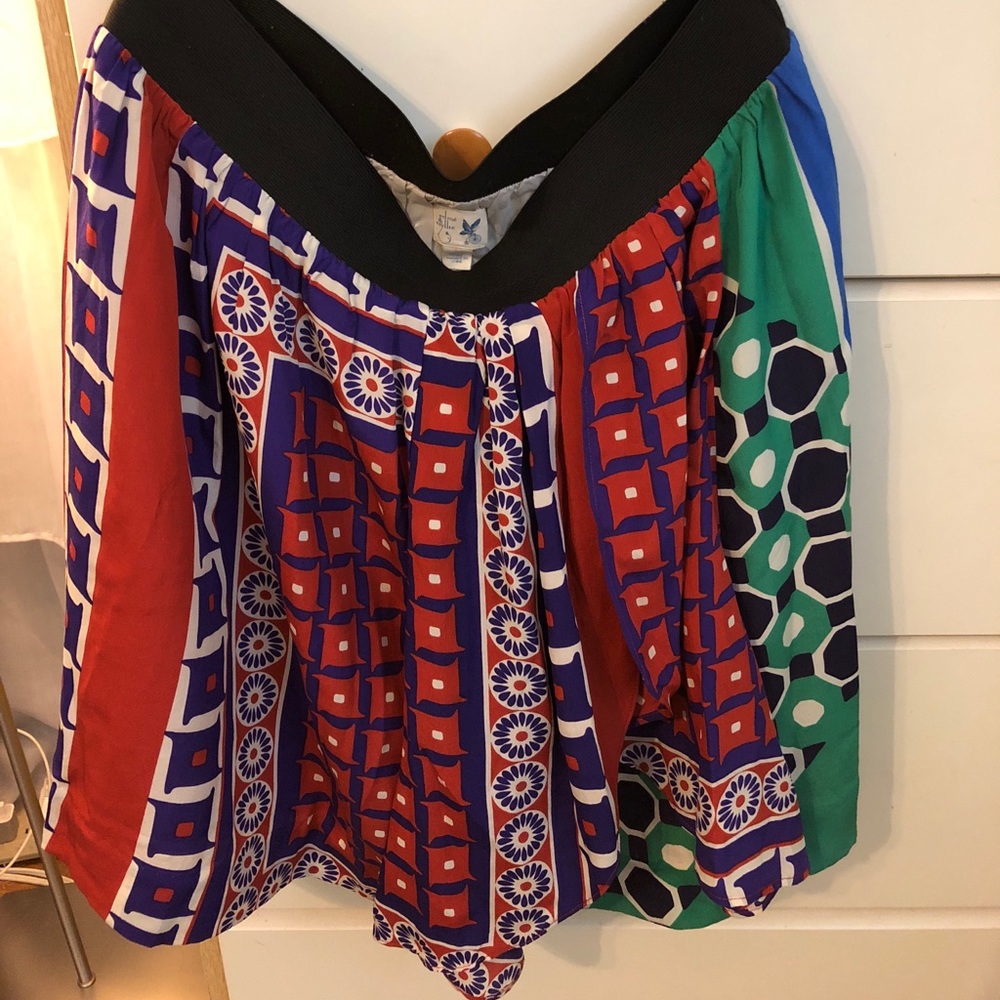 Elastic waist multi pattern silk skirt