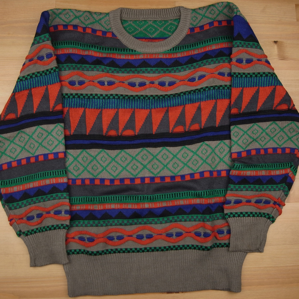 Medium Grey Red Geometric "COOGI" Style Sweater