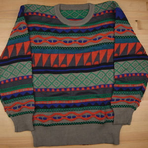 Medium Grey Red Geometric "COOGI" Style Sweater