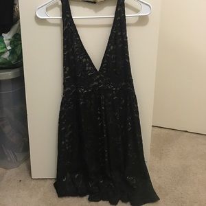 Black Lace Halter Dress -Open Back