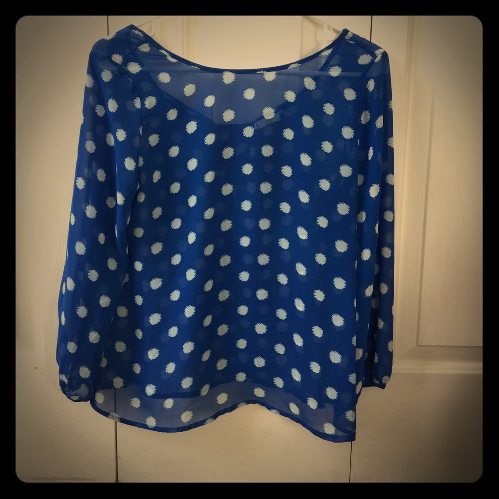 Blue and creme blouse