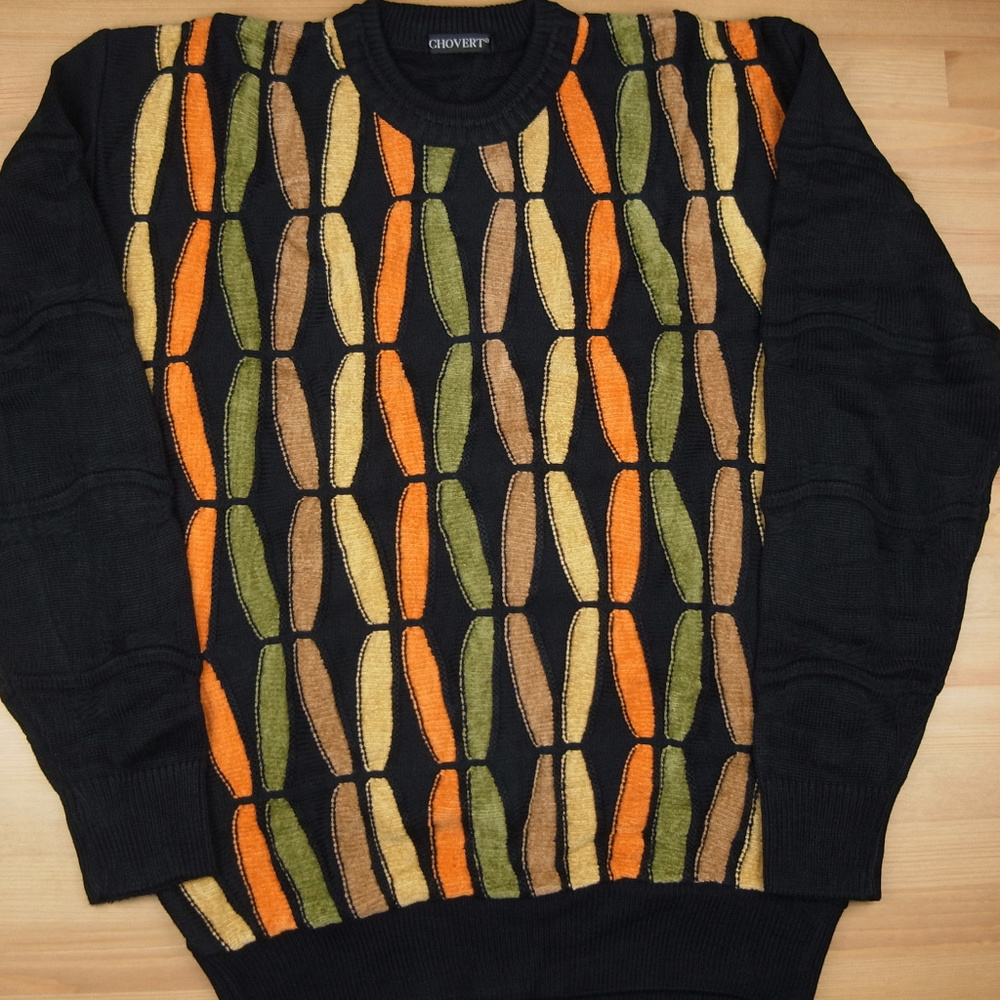 CHOVERT Large Black Orange "COOGI" Style Sweater