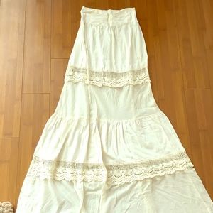 Nightcap cotton and lace tiered maxi skirt