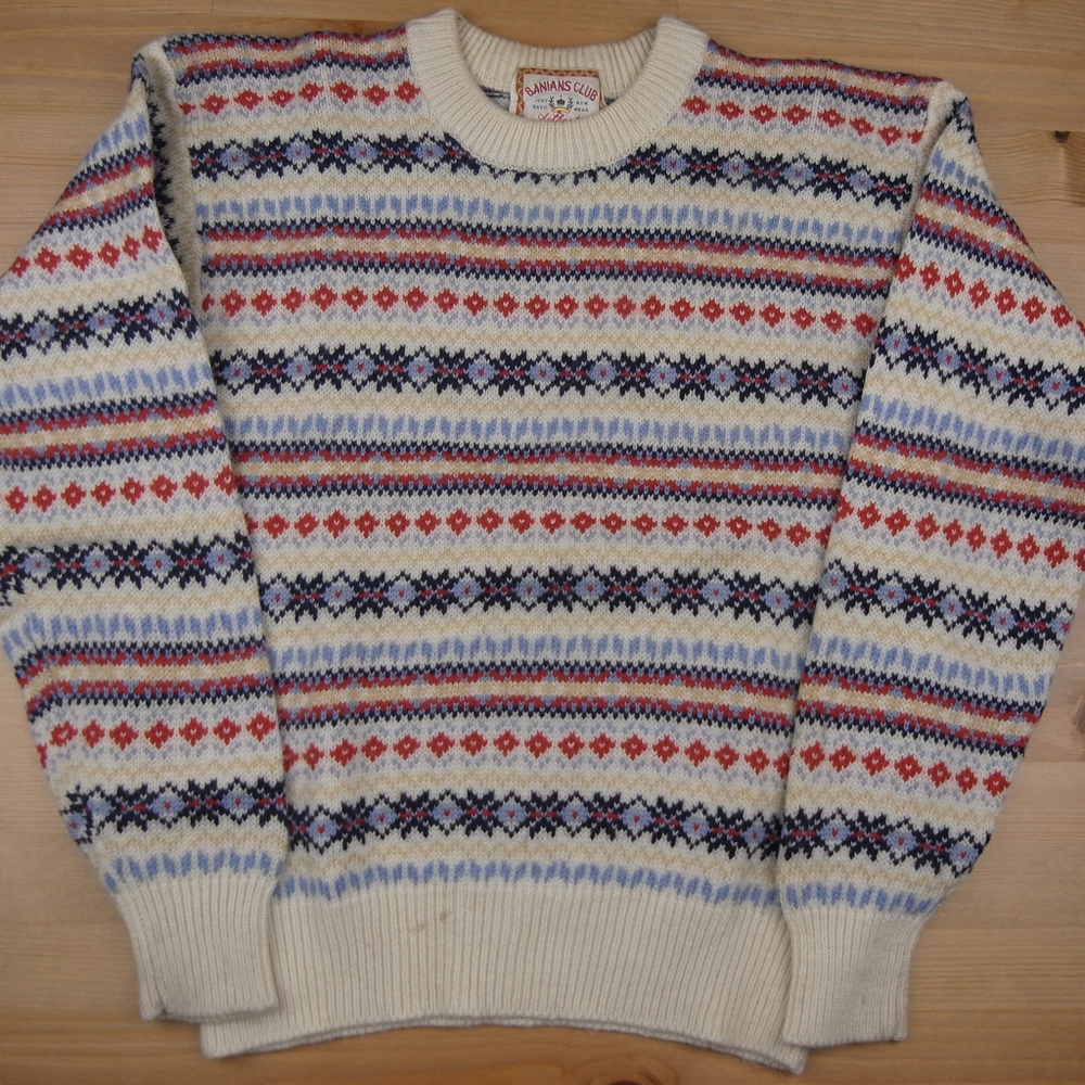 Banians Club S Red Blue Brown Geometric Sweater