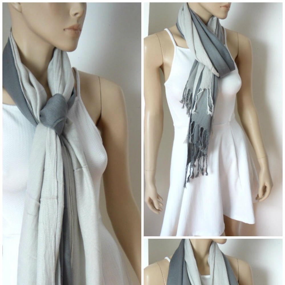 White into grey faded two tone cashmere scarf