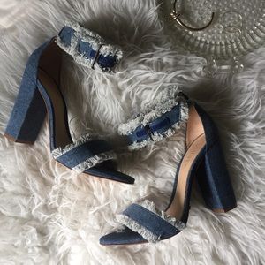 Schutz Frayed Denim Heels