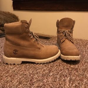 Taupe and White-Soled Timberlands
