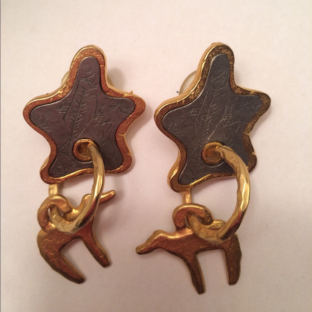 Funky silver & gold tone earrings